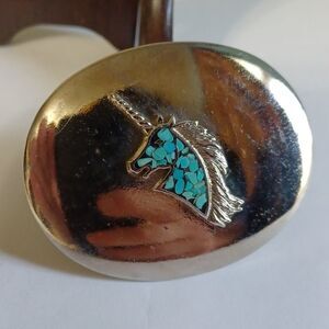 Unicorn Native American Indian Faux Turquoise Inlay Belt Buckle Zuni Tribe